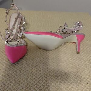 BCBGeneration Hot Pink and Nude Studded Pointed-Toe Kitten Heels